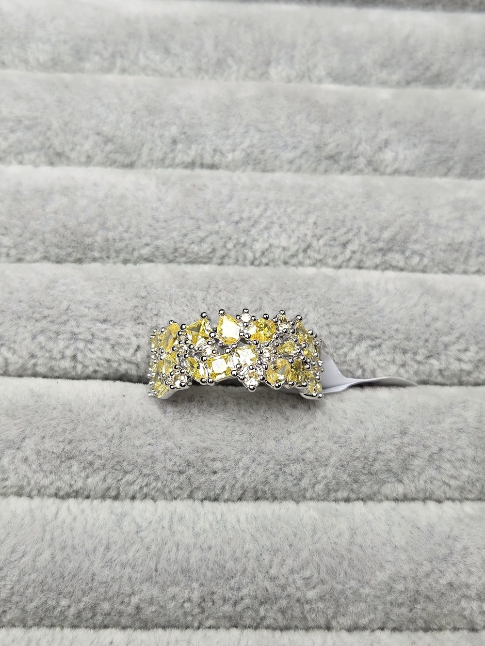 Size 9 Multiple Gems Yellow Cubic Zirconia Rhodium Plated Bomb Party Ring